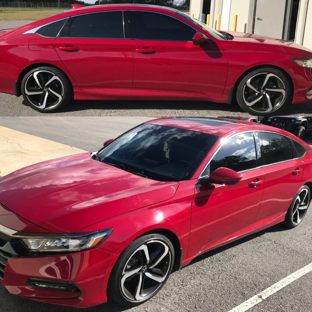 red car stacked in vertical grid shown from two angles