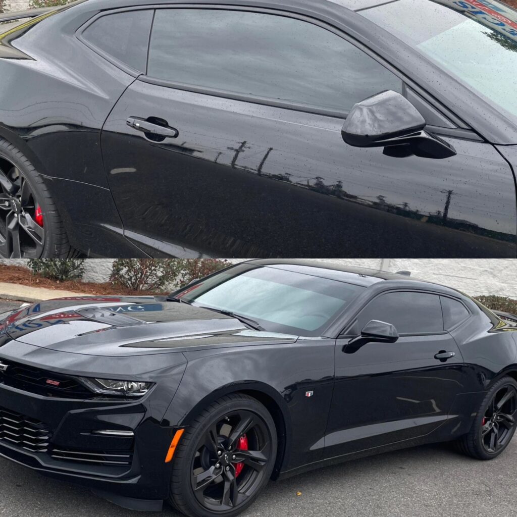 black car shown in a vertical grid from two angles