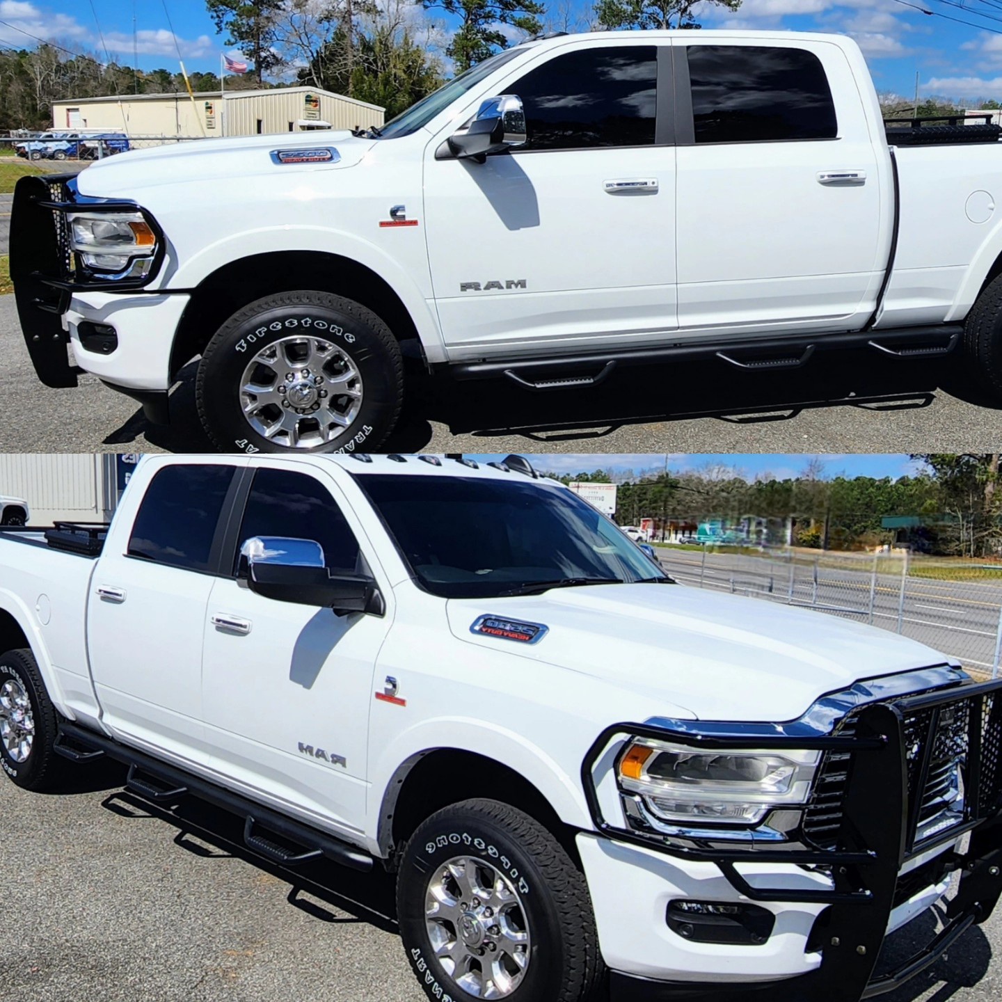white truck shown from two angles in a vertical grid