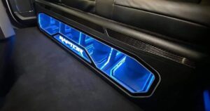A lit up subwoofer enclosure