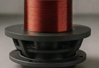 A car audio speaker with a giant wire coil on top of it