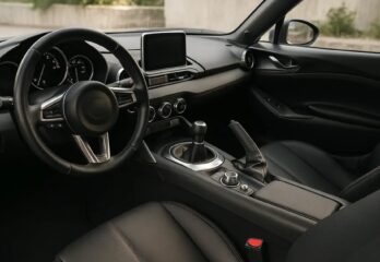 The inside of a vehicle with a car audio touchscreen integration system